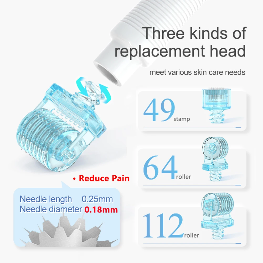 Derma Roller Stamp 3-in-1 Hydra Microneedling 49-Pin 64-Pin 112-Pin Dermaroller für Lippen-Boost, Gesicht, Kopfhaut, Bart, Schönheitspflege-Werkzeug – Detail 2