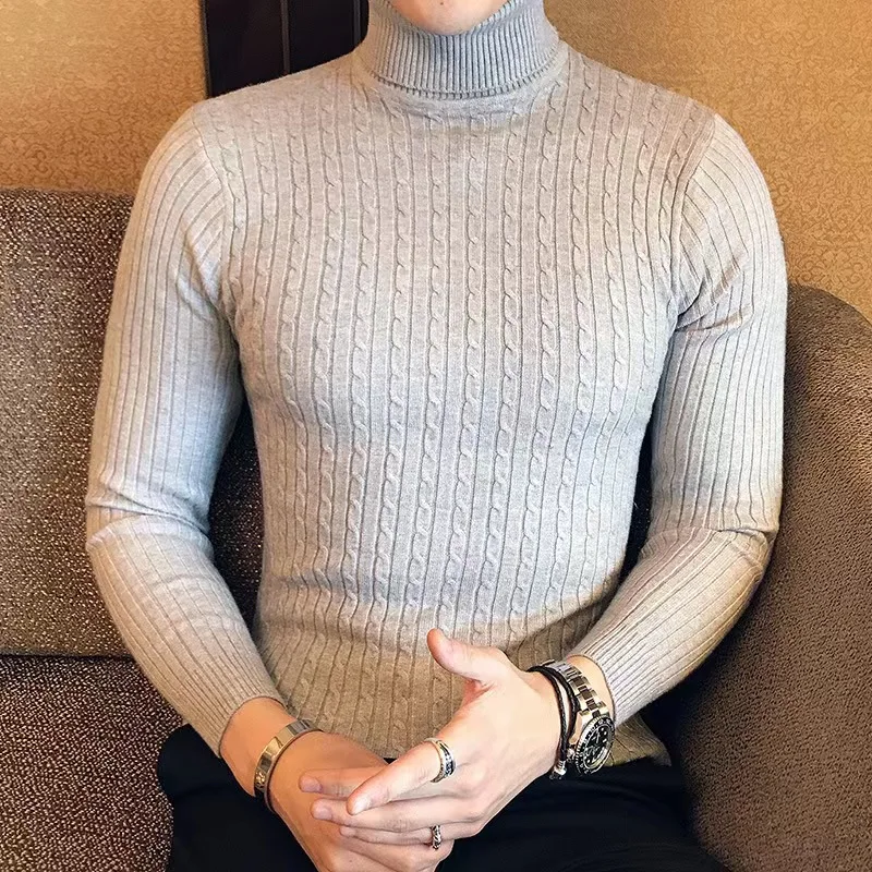 Fashion Knitted Sweaters For Men Winter Wool Turtleneck Men Long Sleeve Top Slim High Neck Sweater Solid Color Men\'s Clothing