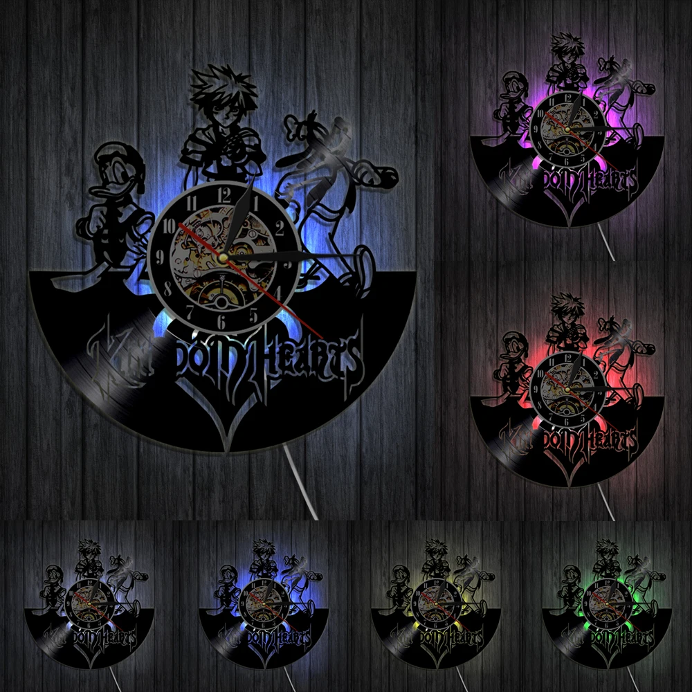 قلوب Keyblade الحرب مسجل فينيل ساعة حائط لغرفة النوم أنيمي ألعاب ديكور المنزل لعبة فيديو شخصية أمينية ساعة كوارتز صامتة