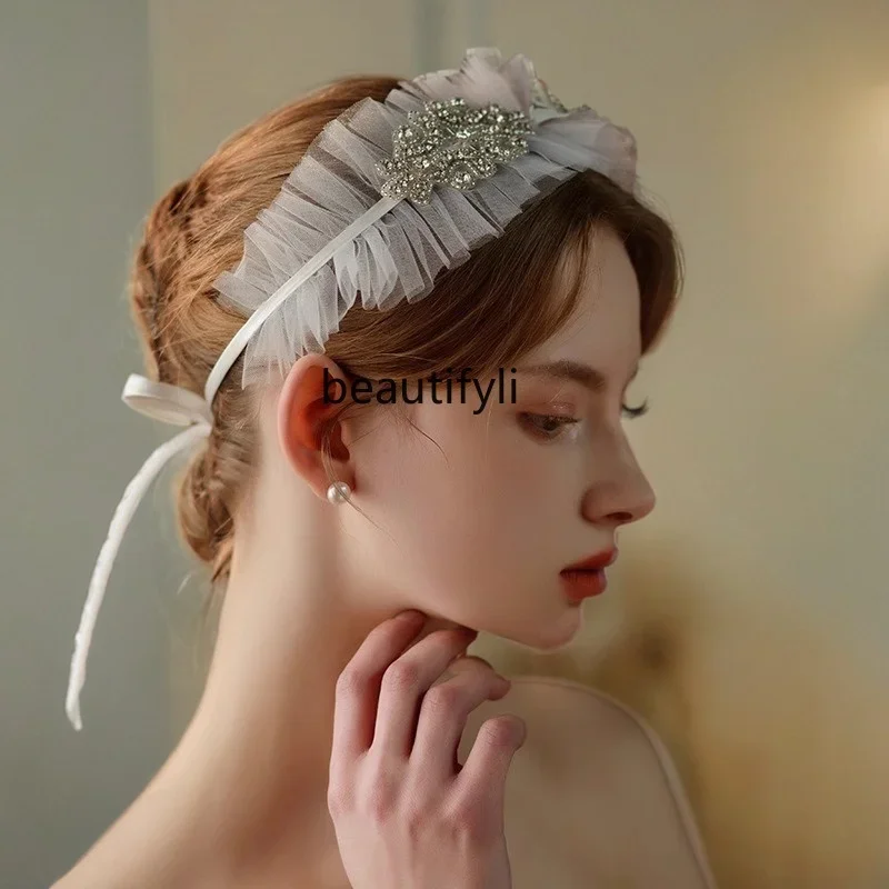 Bride headgear main wedding dress evening dress banquet ball hair accessories French super cute lace style