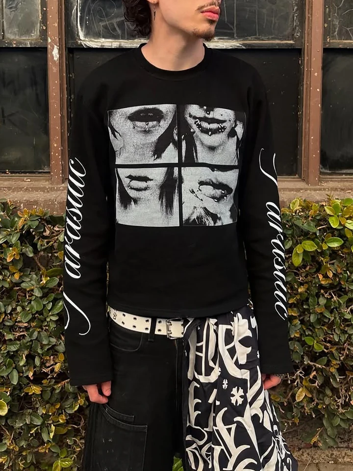 Dark Style Street Punk Unisex Long Sleeved Shirt with Retro