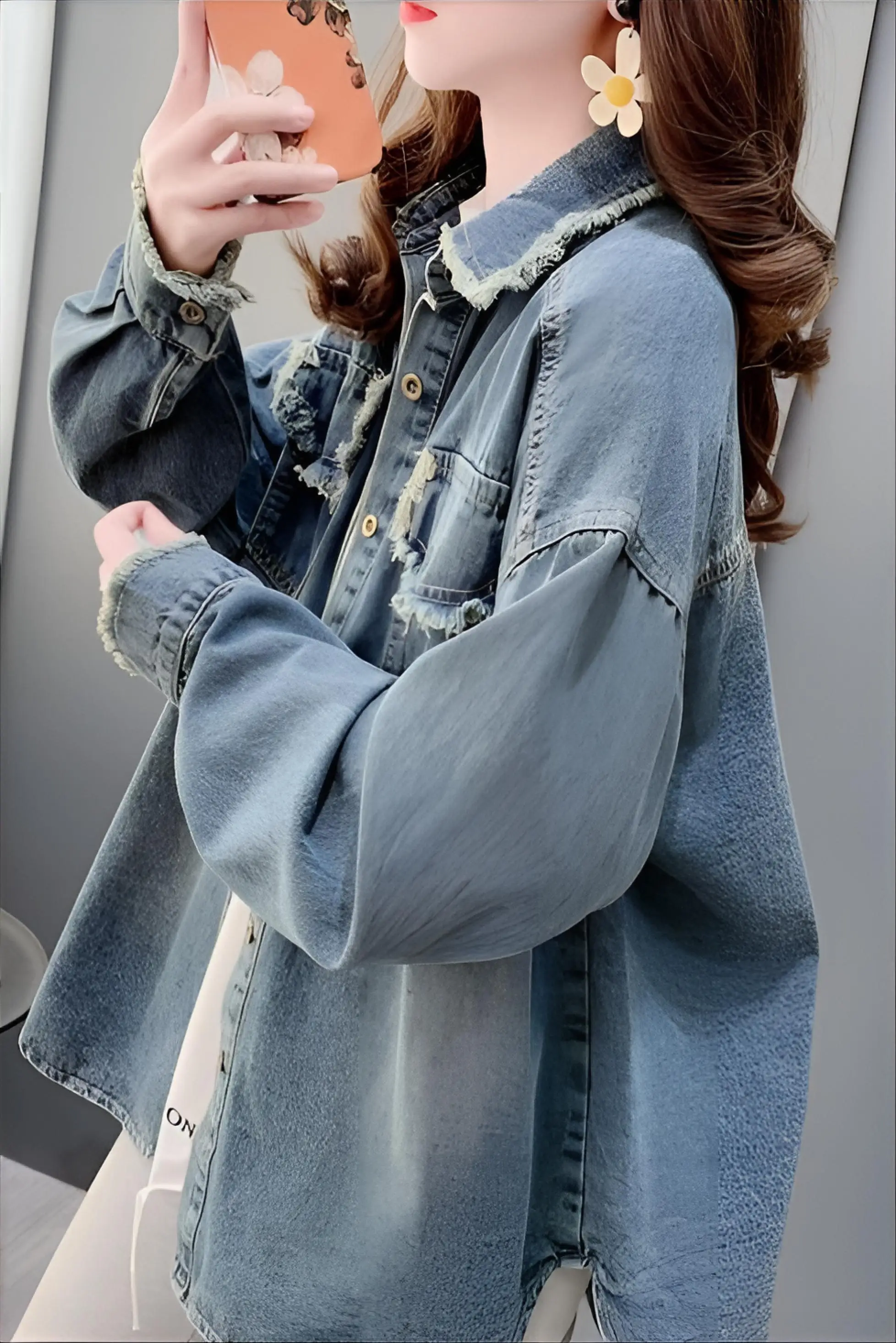 

Denim Coat Brown Color Womens Winter Lambswool Lining Quilted Hooded Functional Four-Pocket Mountaineering Appliques Waistband