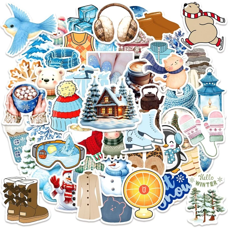 

10/30/50PCS Cartoon Nordic Winter PVC Sticker Aesthetic DIY Colored Decoration Phone Laptop Luggage Skateboard Graffiti Decals
