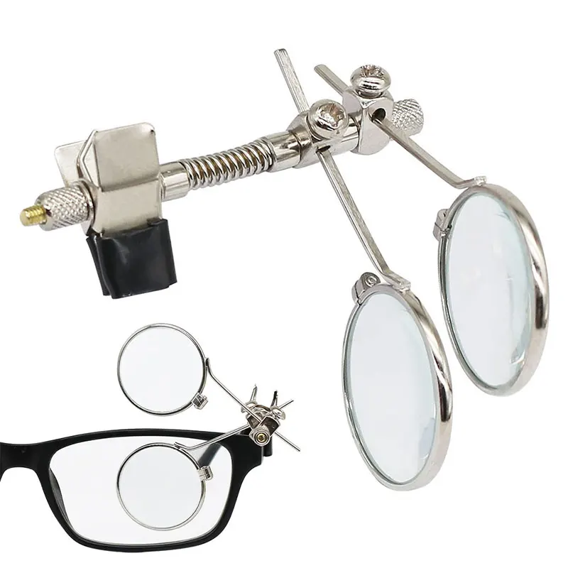 10X Double Lenses Magnifying Glass Stainless Steel Clip Magnifier Rotatable MINI Magnifier Diameter 25mm Monocular Magnifier