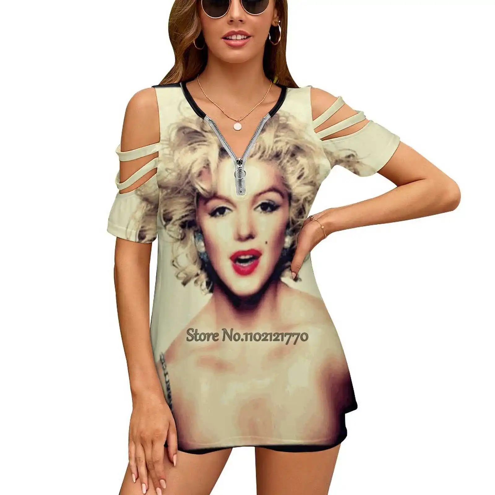 T-shirt da donna Marilyn Monroe magliette stampate primaverili ed estive Pullover Top Marilyn Monroe Marilyn Monroe rossetto rosso