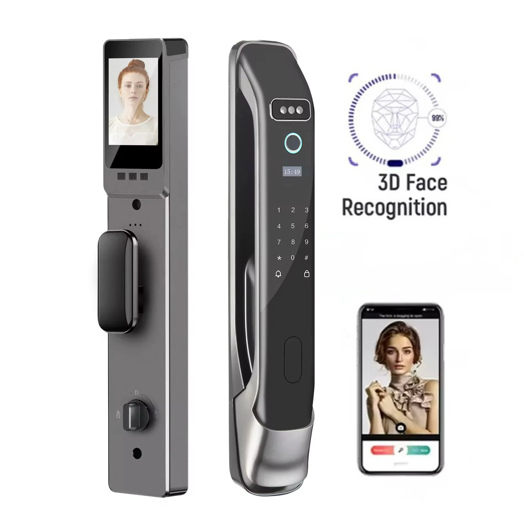 

3D Face Recognition Built In Camera With Keys Security Electric Digital Lock Smart Locks