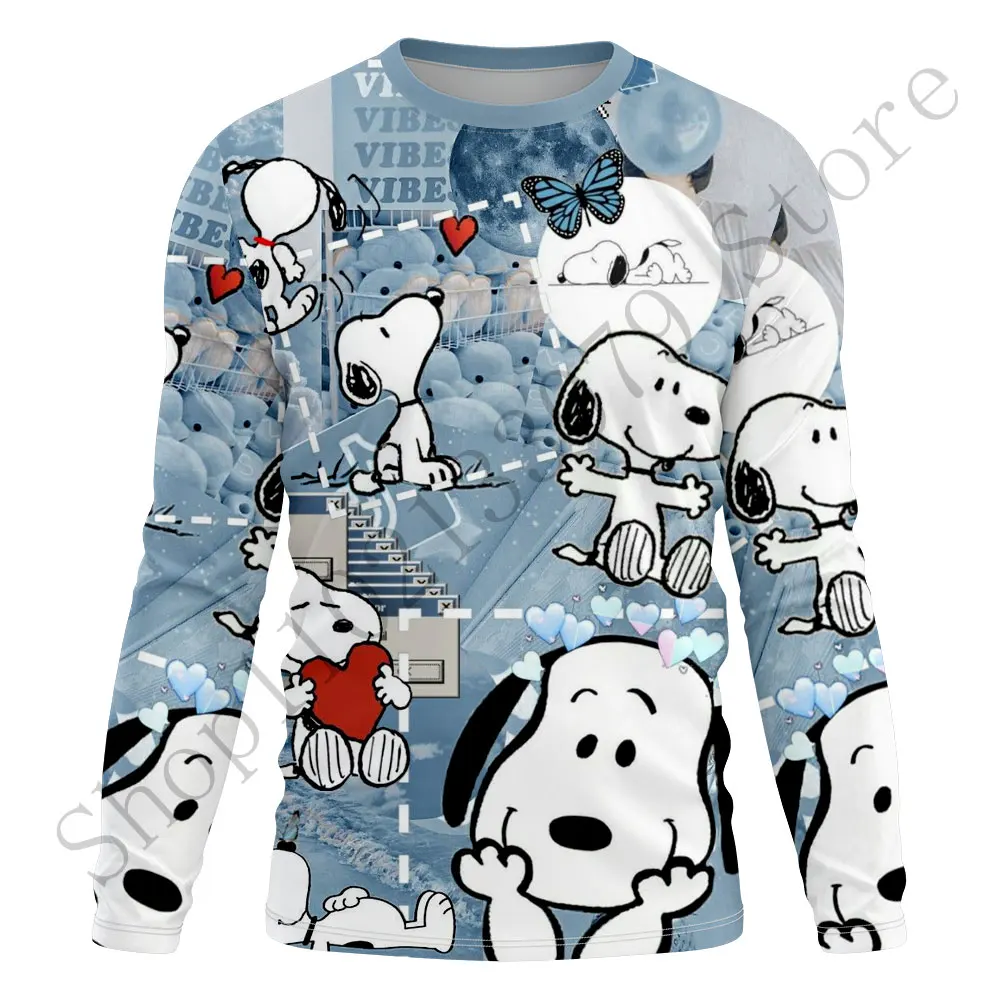 2024 men's new 3D printed Snoopy round neck long sleeved T-shirt for children's street leisure sports cosplay long sleeved shirt