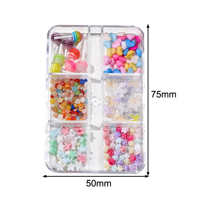 

6 Grid Colorful Love Rose Resin Nail Art Charms Nail Bow Flakes Sequins Decoration Manicure Accessories Nail Salon Supply DIY
