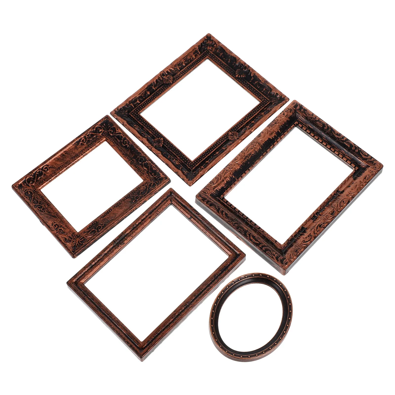 

Набор из 5 миниатюрных фоторамок в винтажном бронзовом стиле, масштаб 1:12, для кукольного домика, ретро-аксессуары