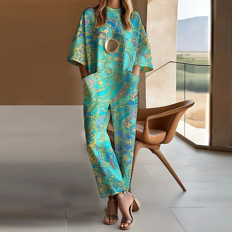 

Floral Printed Jumpsuit for Women Loose Round Neck Half Sleeve Straight Pant Jumpsuit Casual Vintage Rompers Outfit 2025