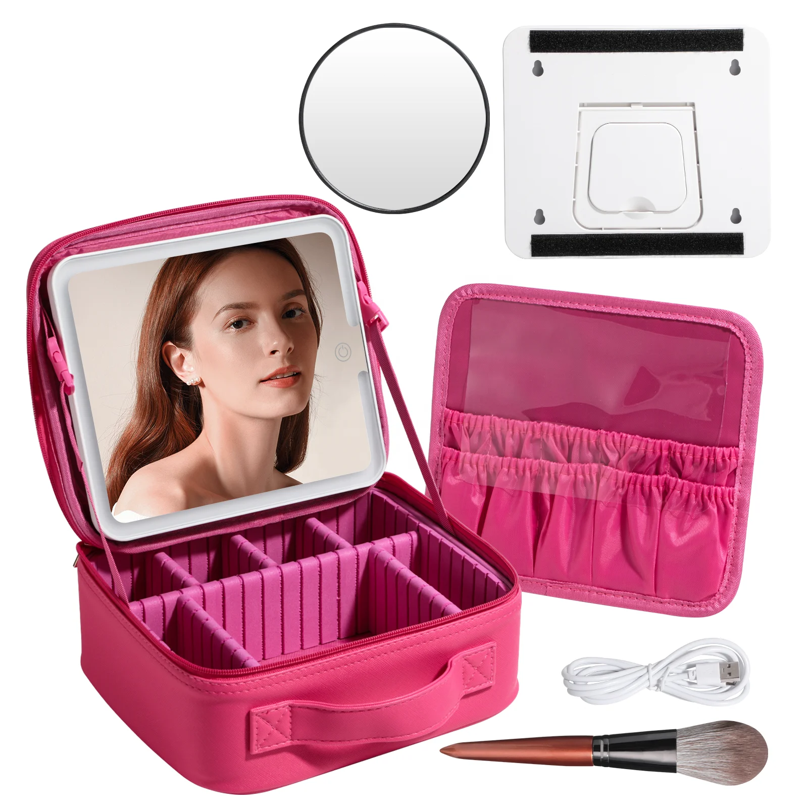 

BS-MALL Led Light Mirror Large Capacity Makeup Case Bag Custom Logo Waterproof Cosmetic Case Storage Box Travel Bags