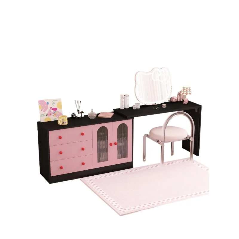 

Dopamine pink bedroom dresser with drawers makeup table mobile telescopic bedside table makeup table integrated