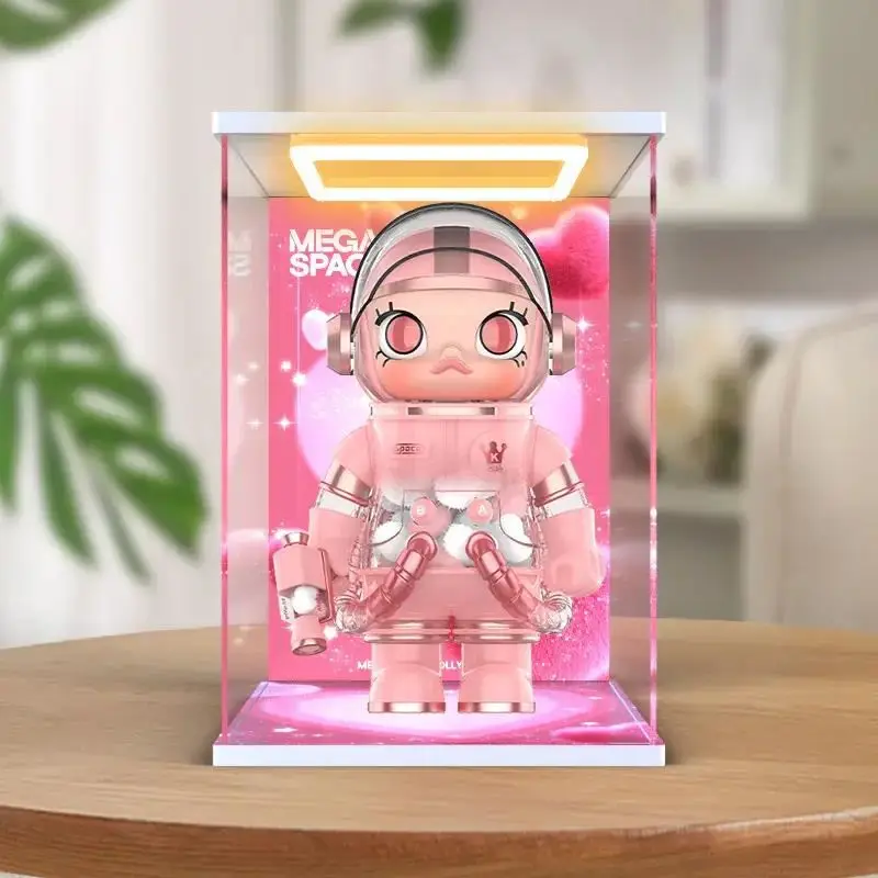 

MEGA SPACE MOLLY Heart 400 Collectible Figure Large HD Ring Light Storage Box Bubble Storage Organizer Acrylic Dust Cover