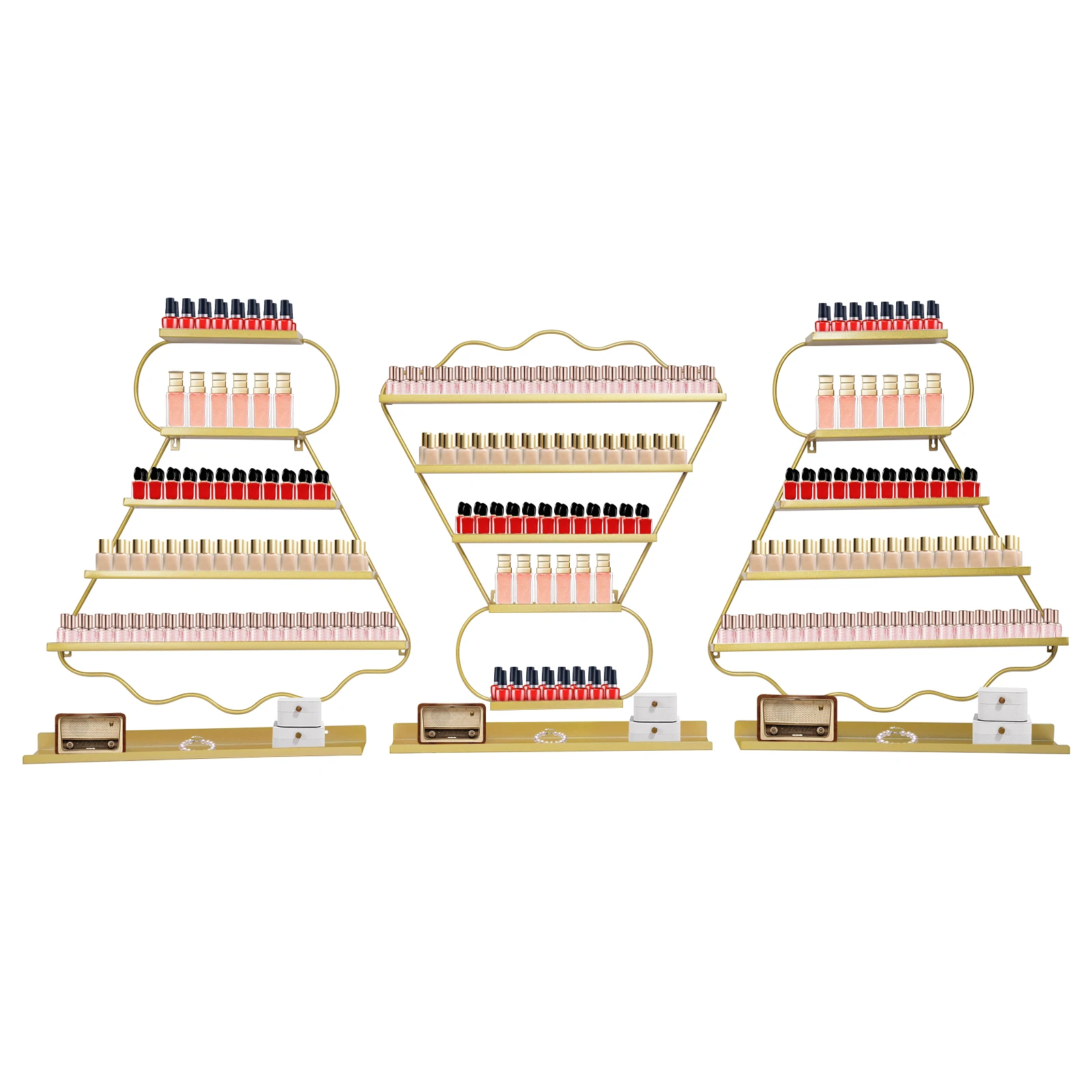 Badminton Nail Polish Display Stand 6-piece Set Gold Wall-Mounted Large Capacity for Stores Nail Beauty Salons