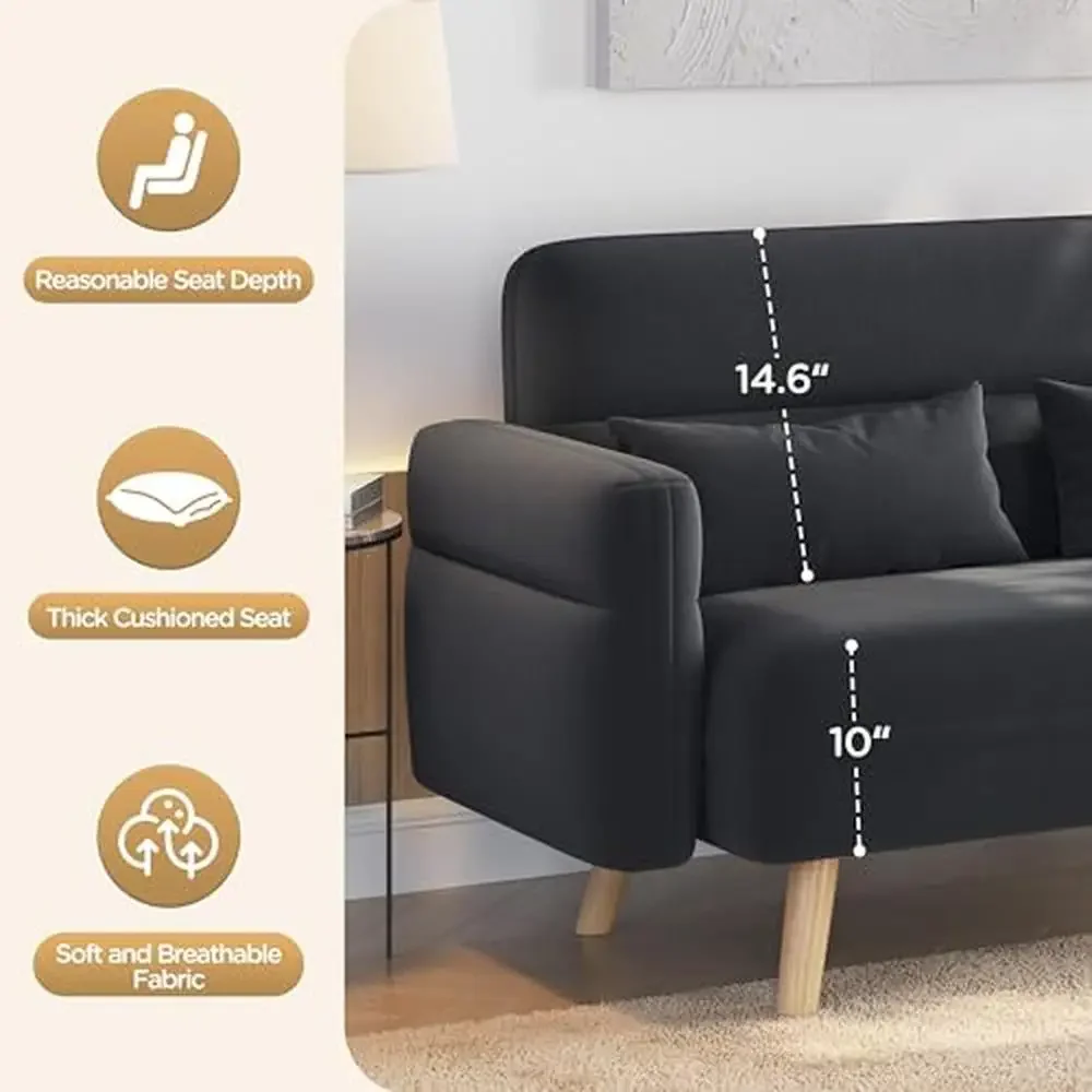 Sofá pequeño de mediados de siglo Loveseat, patas de madera maciza, sala de estar, oficina, diseño ergonómico, asiento suave, espacio, sofá de 2 plazas, hogar