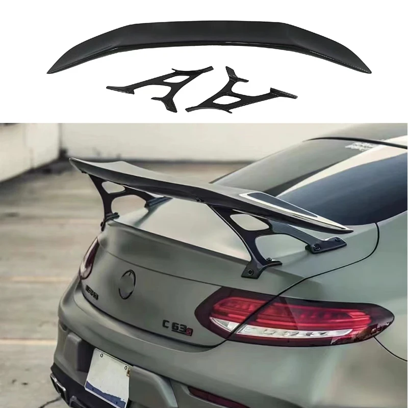 

For 2-door Mercedes Benz C-Class W205 C200 C63 C63S Coupe AMG carbon fiber rear trunk lid spoiler wings 2015 16 17 18 2019 2020