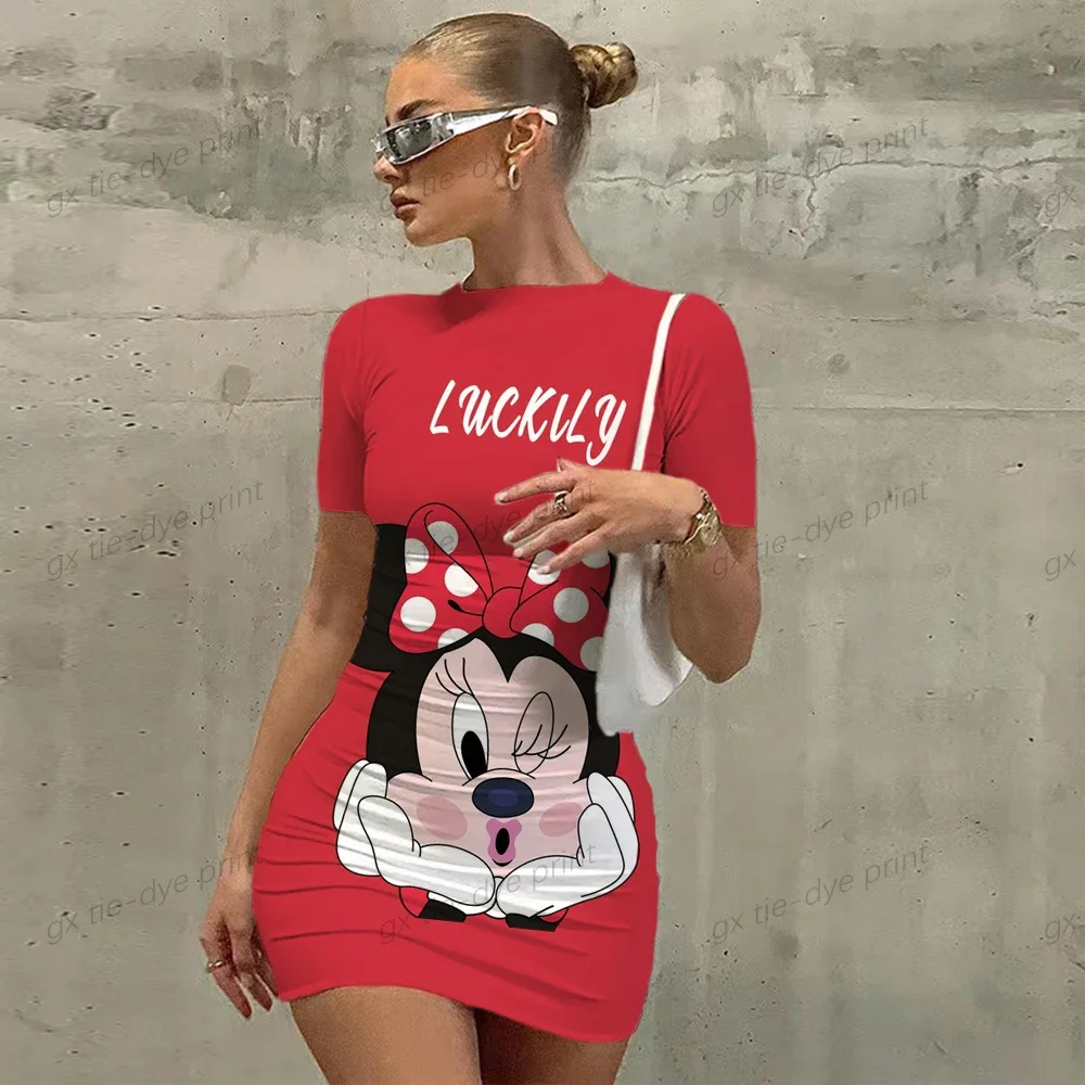 

Elegant Dresses for Women 2023 Top Sexy Slim Fit Minnie Mouse Tight Women's Dress Casual Disney Cartoon Fashion Print Mickey 5XL