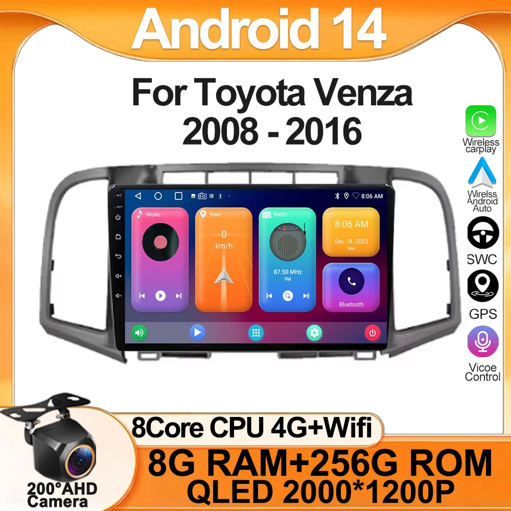 

Android 14 Carplay Car Radio For Toyota Venza 2008 - 2016 Multimedia Video Player Navigation GPS Stereo 2Din DVD Head Unit Auto