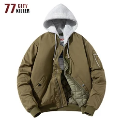 Autumn Winter Hooded Bomber Jacket Men Military Thick Windbreaker Multi-pocket Air Force Jacket Streetwear Baseball Jackets Male