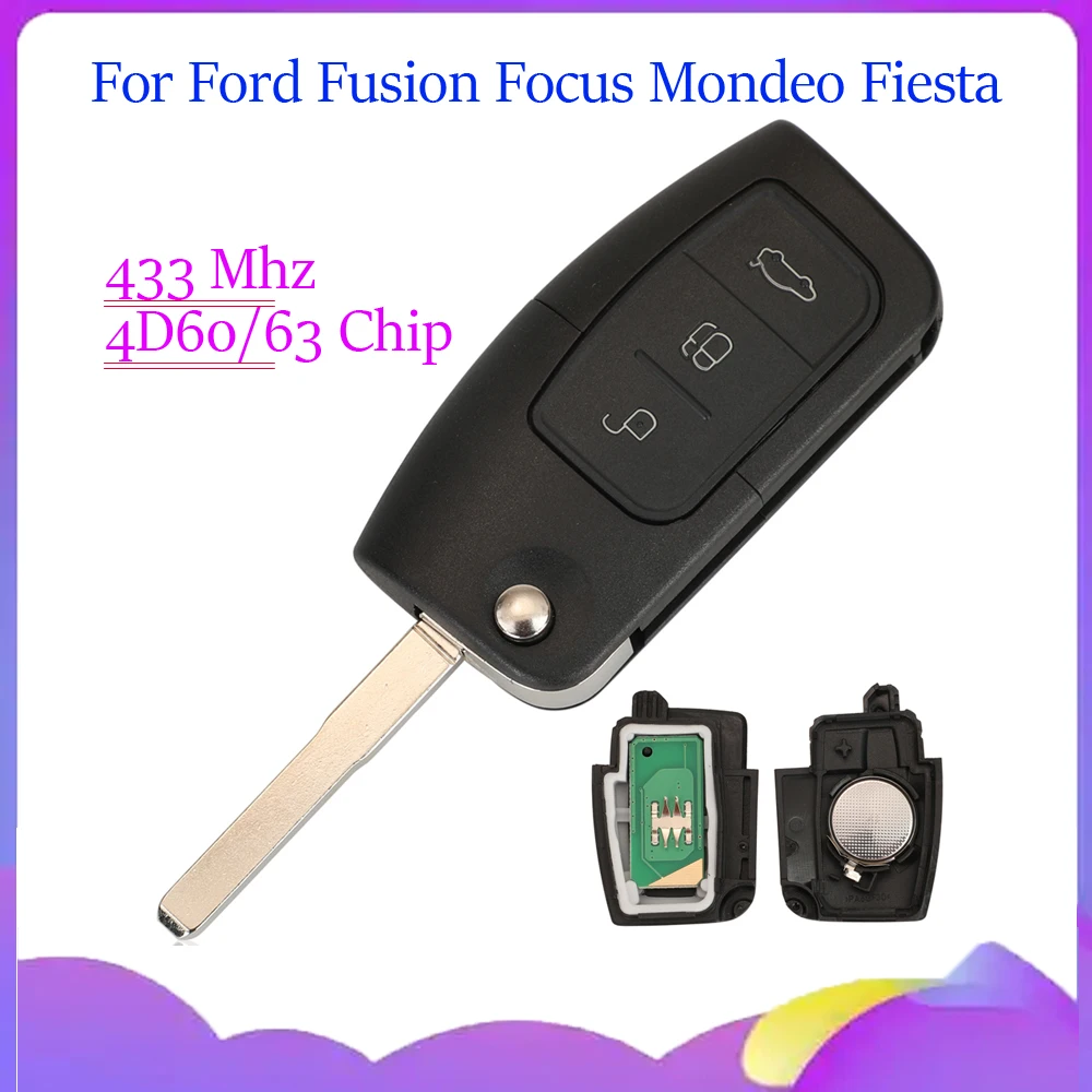jingyuqin New Remote Car Key For Ford Fusion Focus Mondeo Fiesta Galaxy 433Mhz 4D60/4D63 Chip HU101/FO21