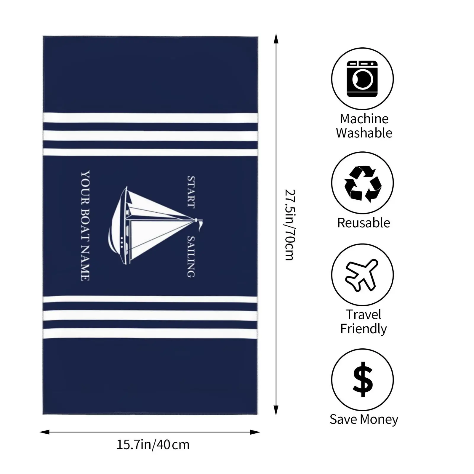 Nordic dark blue sailing series sailboat household bathroom towel hotel towel bathroom microfiber towel 40*70 can be customized