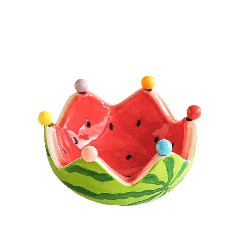 Picture 5: Ceramic Tableware Watermelon-shaped Bowl Fruit Fork Dish Creative Cute Stainless Steel Small Fork Home Living Room Fruit Bowl