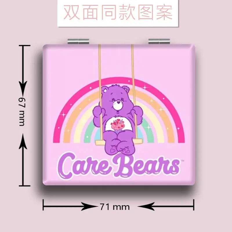 مرآة مكياج محمولة من كيوت كير بير، مرآة مكياج قابلة للطي على الوجهين، مرآة مكياج مربعة الشكل للفتيات للخروج