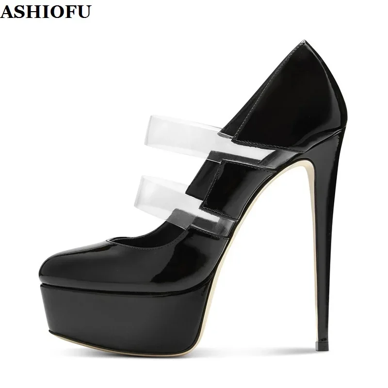 ASHIOFU, nuevo estilo clásico, zapatos de tacón alto hechos a mano para mujer, plataforma de charol, vestido Mary Jane, zapatos de fiesta de moda de noche