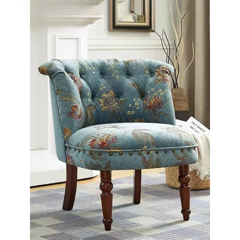 

Solid wood fabric dressing stool European style bedroom dressing table back chair living room single casual sofa chair