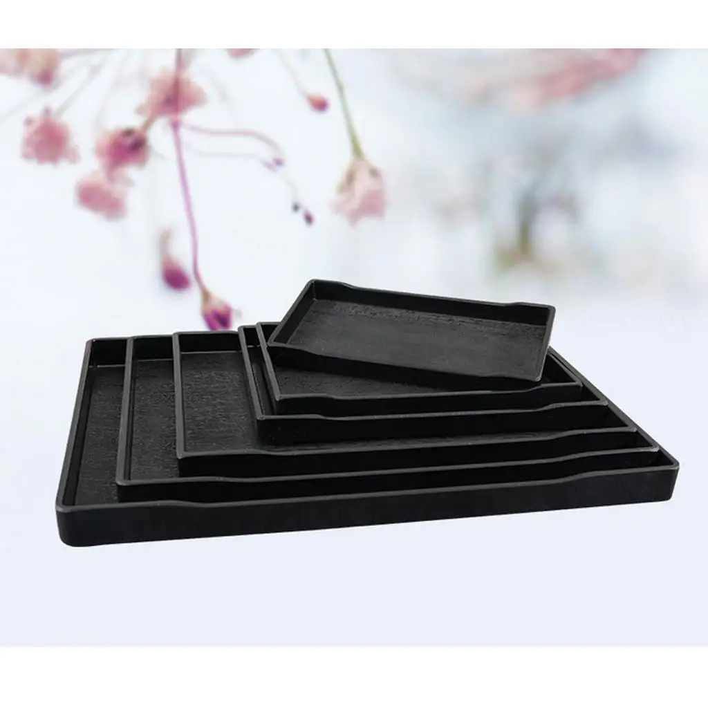 Hotel Serving Tray European Style Dish Cup Glass Cake Set Rectangle Melamine , Black, H 35.1×25.5cm