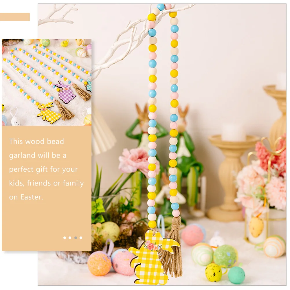 

Easter Wooden Beads Garland Tassel Farmhouse Rustic Style Home Decor Wall Hanging Wood Bead String Festive Ornament