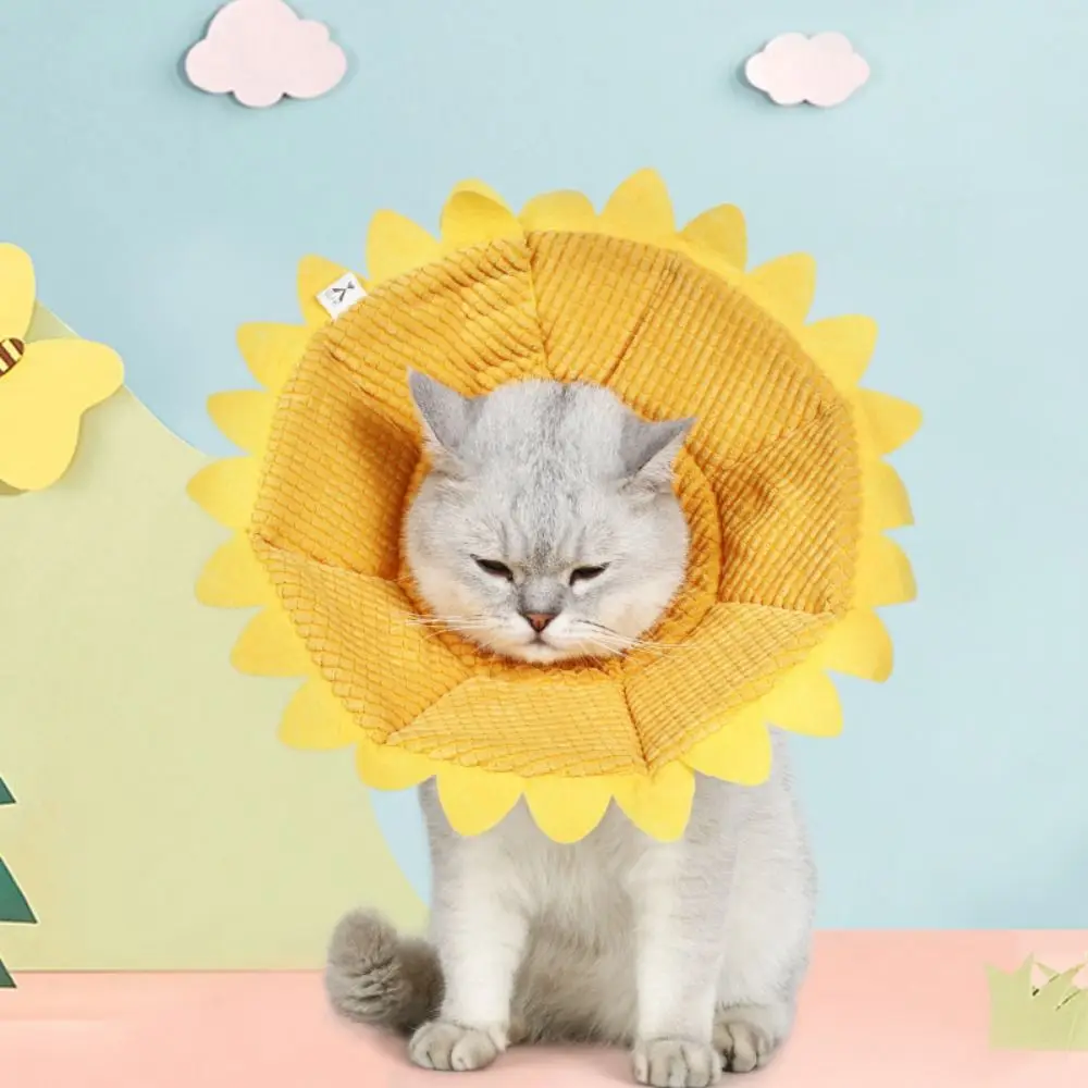 Sonnenblumen-Katzen-Erholungshalsbänder, verstellbar, weich, elisabethanisches Katzenhalsband, Anti-Biss-Baumwolle, Hundeschutz, Halskegel, stoppt Lecken