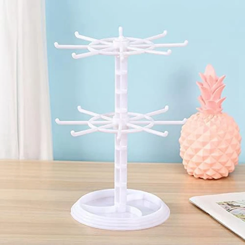 Countertop Acrylic Rotating Keychain Rack Adjustable 2 Tire Spinner Display Holder Trinkets Jewelry Organizer Stand