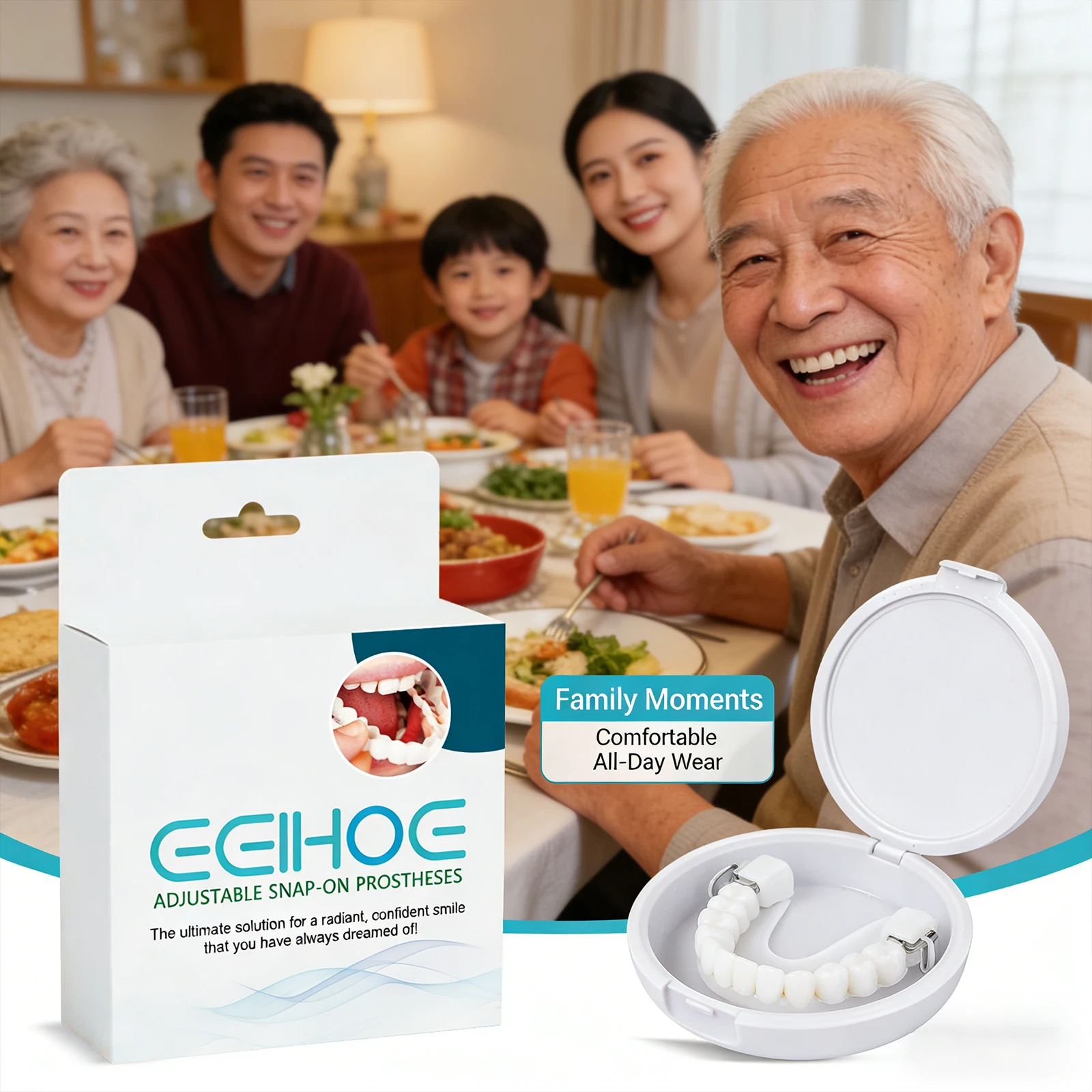 Adjustable Buckle Denture Effectively Decorate Teeth Fill Gap Correct Teeth Covering Dental Plaque Adjustable Snap-On Prostheses