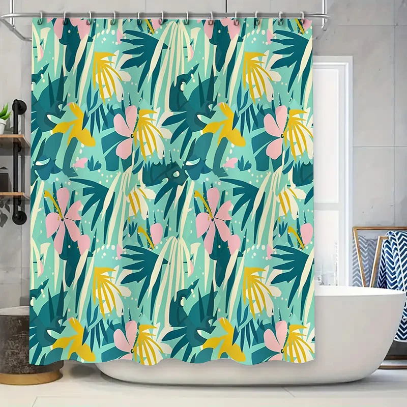

Botanical Shower Curtain Tropical Leaves Pattern Waterproof Fabric Bathroom Decor Vintage Floral Backdrop Nature Theme Home Text