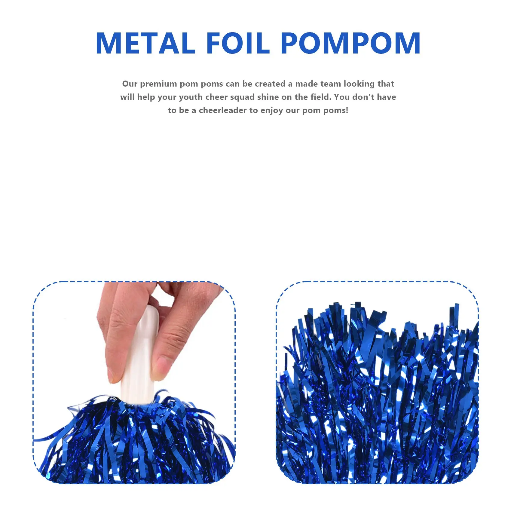 ABXI 24Pcs Cheerleading Pom Poms Metallic Foil Cheer Pom Poms With Plastic Handle For Adults Kids Cheerleaders Party