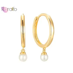 925 Sterling Silver Needle Minimalist Pearl Pendant Hoop Earrings for Women 2023 INS Light Luxury Earrings Fashion Jewelry Gift