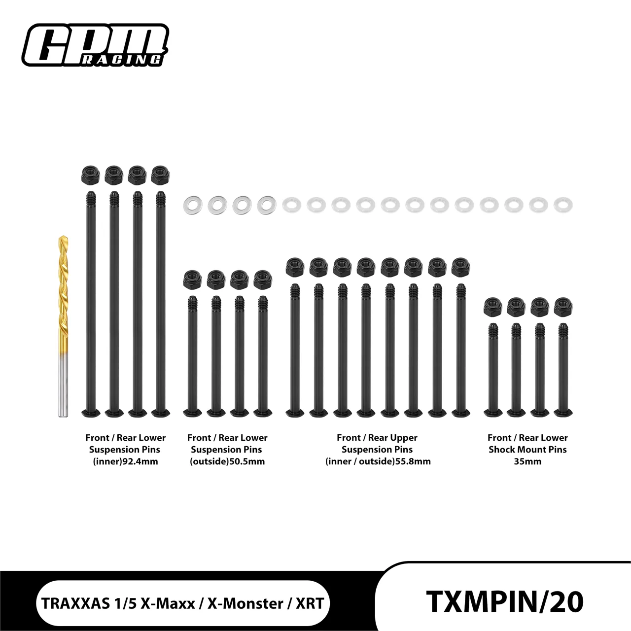 GPM Medium Carbon Steel Completed Front And Rear Suspension PinsF For TRAXXAS 1/5 X-MAXX 6S/8S & 1/6 XRT