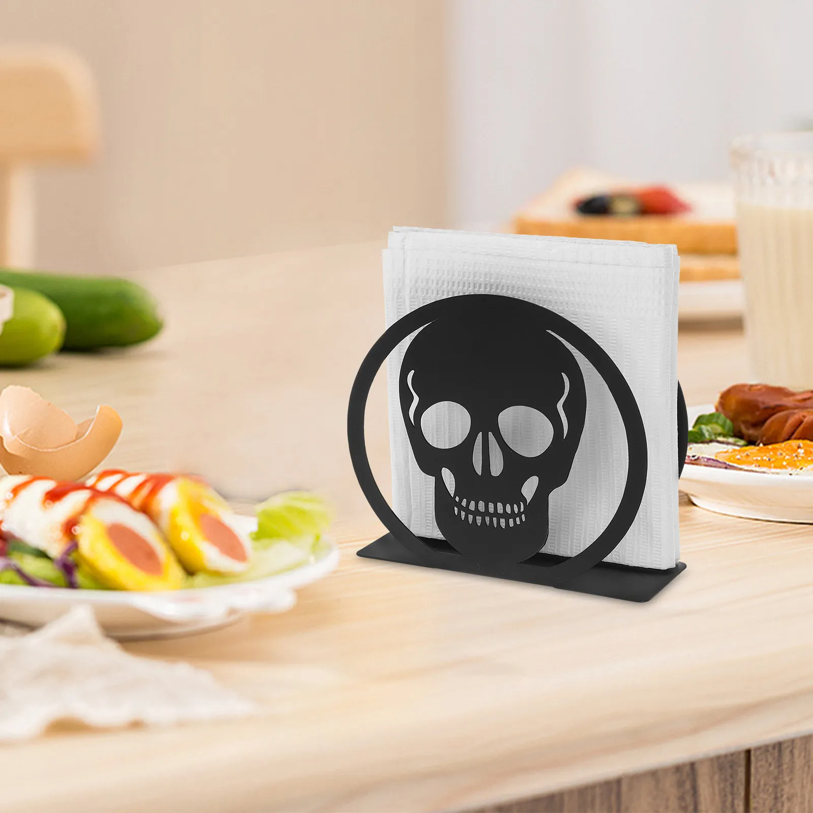 Halloween Skull Metal Napkin Holder Kitchen Dining Table Decor Non Slip Feet Home Bar Party Accessory view 5