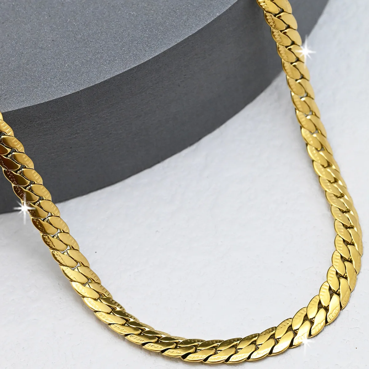 

Роскошная цепочка из чистого золота 24K 9999 пробы, широкая цепочка на ключицу, женское плоское золотое колье в стиле кубинской цепочки.