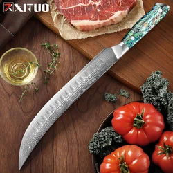 Butcher Knife 10inch Japanese VG10 Damascus Super Steel Cimitar Breaking Knife Vacuum Treated BBQ Kitchen Knife Full Tang Handle