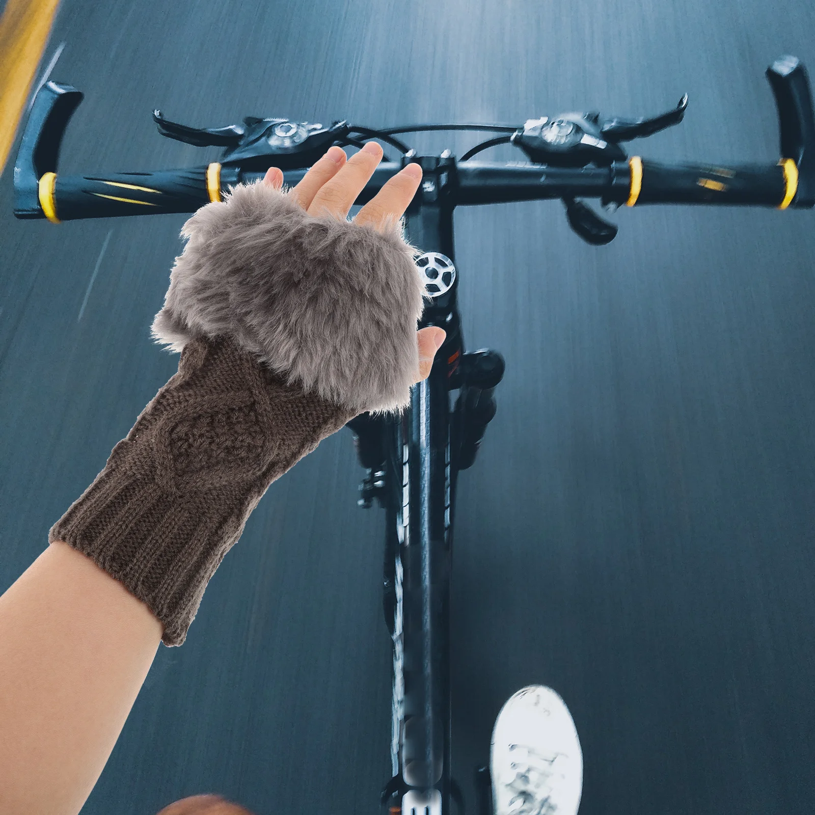 1 زوج الشتاء المرأة محبوك المعصم الأصفاد انفصال الدافئة قصيرة الأكمام اليد مدفئات للذراع سترة معطف فو متماسكة تدفئة المعصم #4