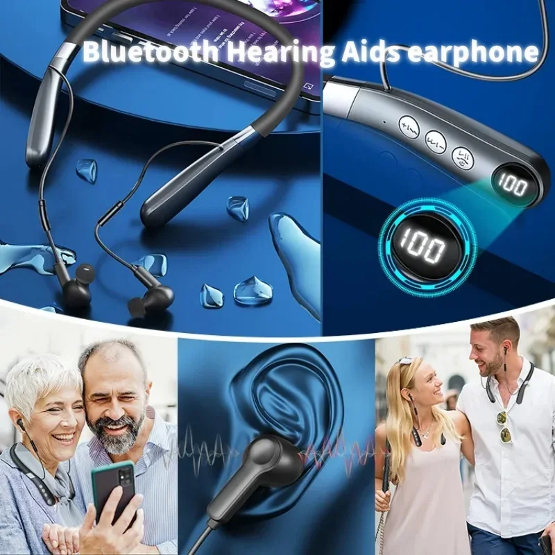 Digital Neckband Hearing Aids Bluetooth Earphones Neck Strap Headphones Rechargeable Aid Hear Audifonos for Hearing Impairment