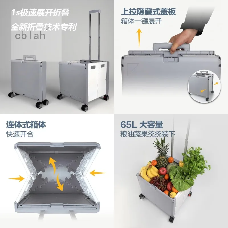 Collapsible 65L Handcart, 360° Brake Casters Design, Compact Shopping Trolley for Supermarket & Home Grocery Transport