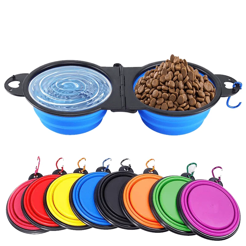 1-piece 2-in-1 Foldable Dual Bowl Feeding Bowl Portable Outdoor Travel Dog Cat Drinking Bowl Pet Supplies Outdoor Feeding Water