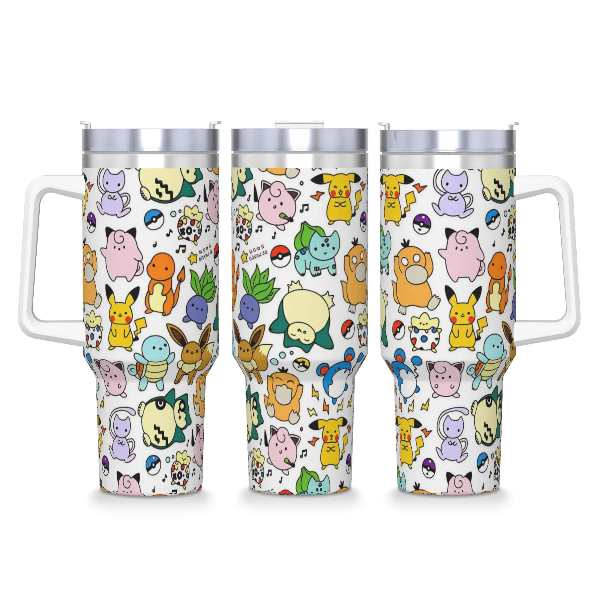Stainless Steel Tumbler Pokemon Characters Mugs Cup With Straws  Beach Hot Drinks Water Bottle Leakproof 40oz Thermal Mug