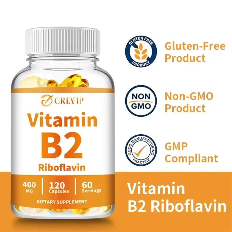 

Vitamin B2 Capsules 400mg - Energy, Skin, Nervous System Support - Gluten-Free, Non-GMO Supplement