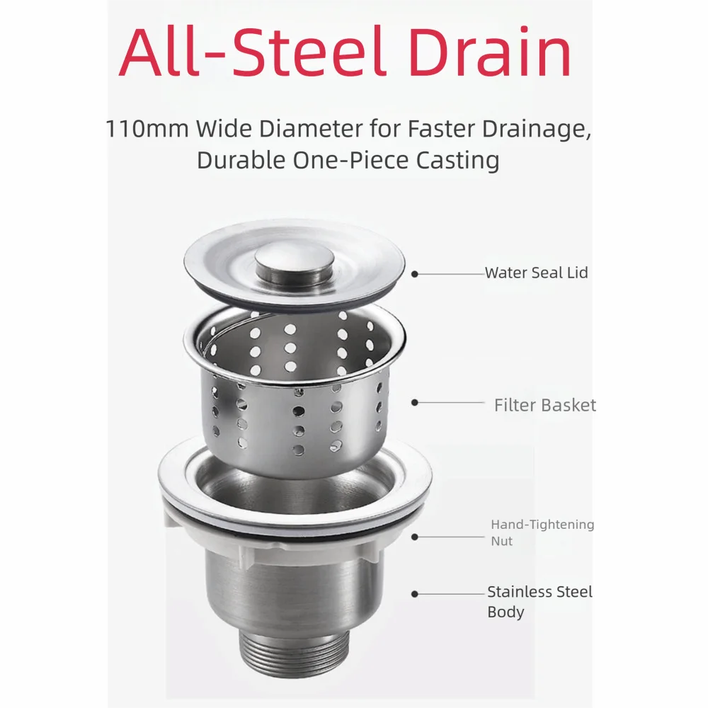 ท่อระบายน้ำอ่างล้างจานแบบหนาพิเศษ พร้อมตัวกรองสแตนเลส ป้องกันกลิ่น ป้องกันหนูกัด พร้อมจุกปิดอ่างล้างจานแบบยืดหยุ่น