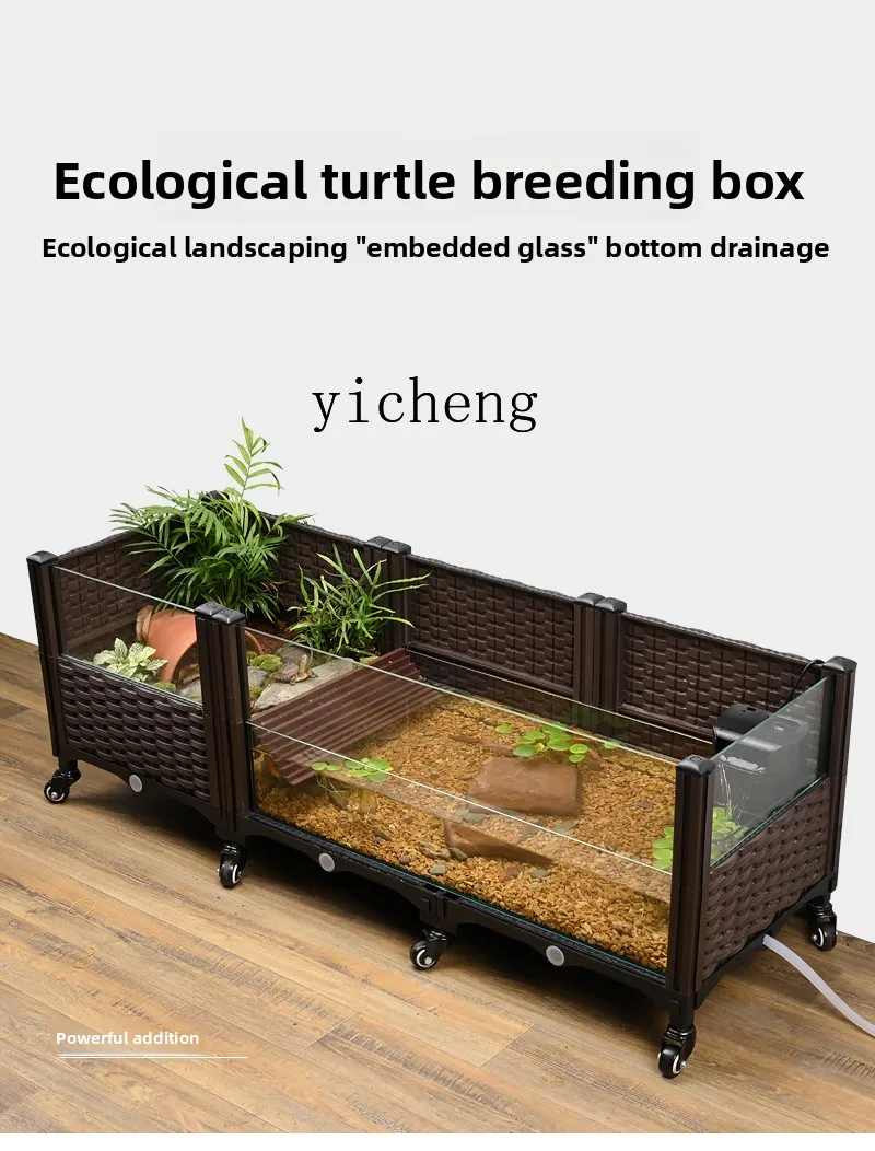 Turtle Ecological Land and Water Breeding Tank for Home Use, Large Breeding Box with Drainage