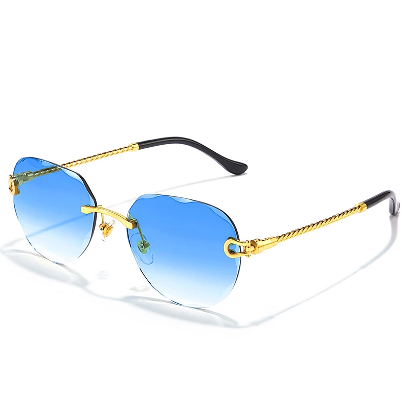 Luxus Polygon Gradient Sonnenbrille Frauen neue Metall gebogene Tempel Brillen Ozean randlose Mode Sonnenbrille Damen uv400